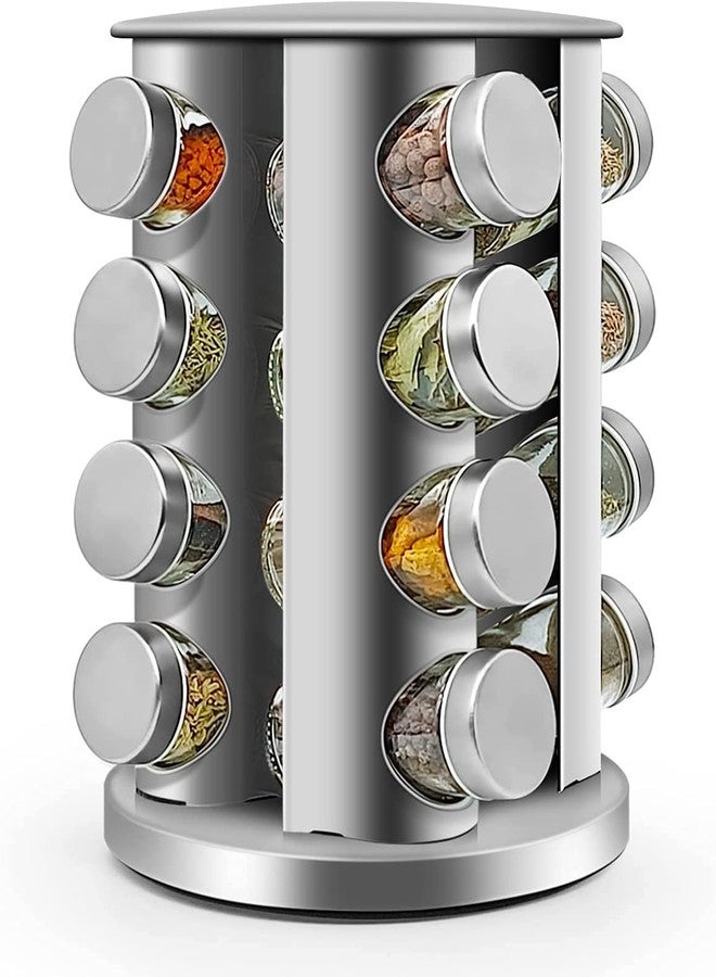 Tray Spice Rack, 16 -Jar Spice Organizer, Rotating Spice Holder Shelf For Kitchen Cabinet Organizer - Stainless Steel, Countertop, Corner Shelf - Image 1